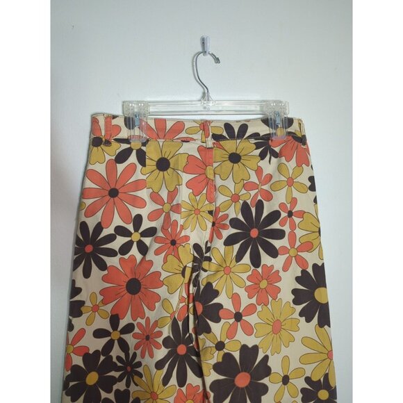 Flower Power Womens Wide Leg Pants High Rise Hippie Bohemian 70s Daisy Large - Picture 6 of 10
